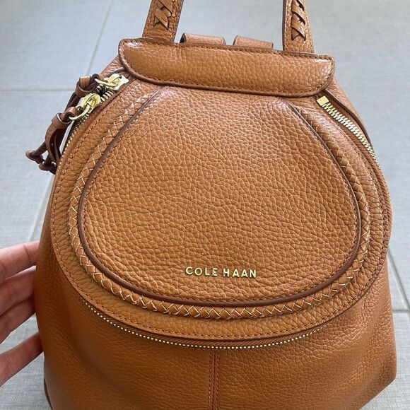 COLE HAAN Delilah Backpack Purse NEW Chestnut Brown Career Leather Lux - Picture 2 of 14